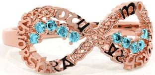 Aquamarine Rose Gold Silver Celtic Infinity Irish "My eternal love" Ring