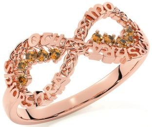 Citrine Rose Gold Silver Celtic Infinity Irish "My eternal love" Ring
