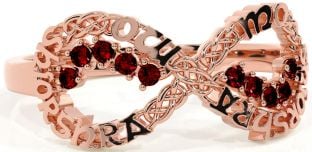 Garnet Rose Gold Silver Celtic Infinity Irish "My eternal love" Ring