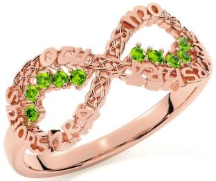 Peridot Rose Gold Silver Celtic Infinity Irish "My eternal love" Ring