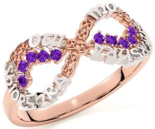 Amethyst Rose Gold Silver Celtic Infinity Irish "My eternal love" Ring