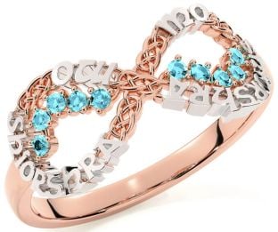 Aquamarine Rose Gold Silver Celtic Infinity Irish "My eternal love" Ring