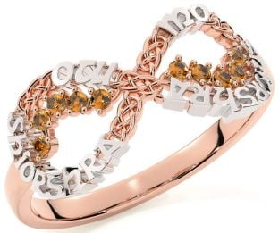Citrine Rose Gold Silver Celtic Infinity Irish "My eternal love" Ring