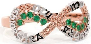 Emerald Rose Gold Silver Celtic Infinity Irish "My eternal love" Ring