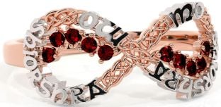 Garnet Rose Gold Silver Celtic Infinity Irish "My eternal love" Ring