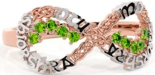 Peridot Rose Gold Silver Celtic Infinity Irish "My eternal love" Ring