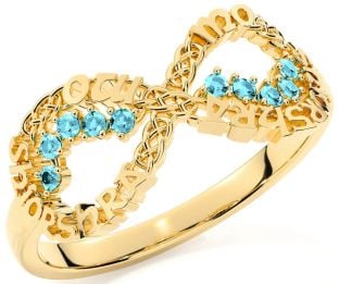 Aquamarine Gold Silver Celtic Infinity Irish "My eternal love" Ring