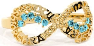 Aquamarine Gold Silver Celtic Infinity Irish "My eternal love" Ring