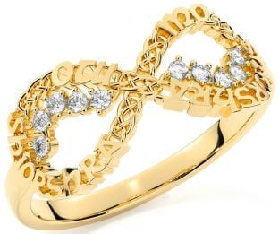 Diamond Gold Silver Celtic Infinity Irish "My eternal love" Ring