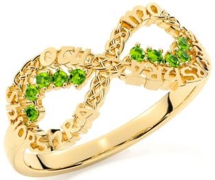 Peridot Gold Silver Celtic Infinity Irish "My eternal love" Ring