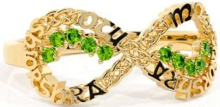 Peridot Gold Silver Celtic Infinity Irish "My eternal love" Ring
