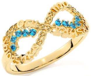 Topaz Gold Silver Celtic Infinity Irish "My eternal love" Ring