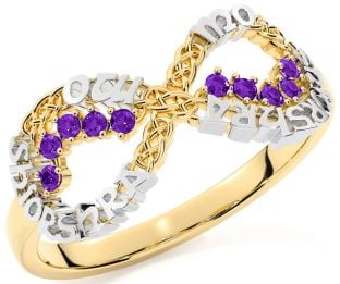 Amethyst Gold Silver Celtic Infinity Irish "My eternal love" Ring