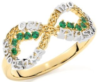 Emerald Gold Silver Celtic Infinity Irish "My eternal love" Ring