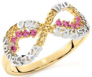 Pink Tourmaline Gold Silver Celtic Infinity Irish "My eternal love" Ring