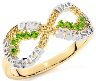 Peridot Gold Silver Celtic Infinity Irish "My eternal love" Ring