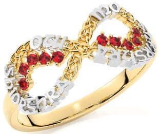 Ruby Gold Silver Celtic Infinity Irish "My eternal love" Ring