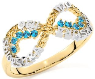Topaz Gold Silver Celtic Infinity Irish "My eternal love" Ring