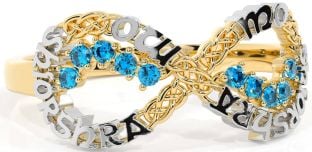 Topaz Gold Silver Celtic Infinity Irish "My eternal love" Ring