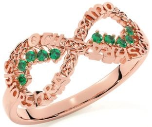 Emerald Rose Gold Celtic Infinity Irish "My eternal love" Ring