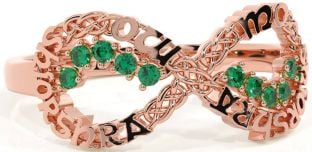 Emerald Rose Gold Celtic Infinity Irish "My eternal love" Ring
