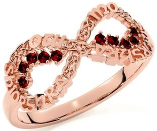 Garnet Rose Gold Celtic Infinity Irish "My eternal love" Ring