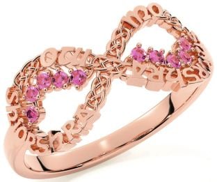 Pink Tourmaline Rose Gold Celtic Infinity Irish "My eternal love" Ring