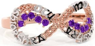 Amethyst White Rose Gold Celtic Infinity Irish "My eternal love" Ring