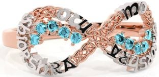 Aquamarine White Rose Gold Celtic Infinity Irish "My eternal love" Ring