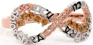 Citrine White Rose Gold Celtic Infinity Irish "My eternal love" Ring