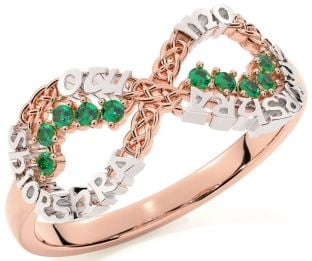 Emerald White Rose Gold Celtic Infinity Irish "My eternal love" Ring