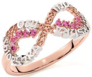 Pink Tourmaline White Rose Gold Celtic Infinity Irish "My eternal love" Ring