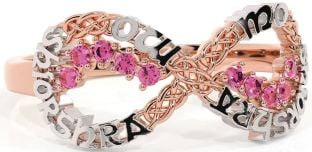 Pink Tourmaline White Rose Gold Celtic Infinity Irish "My eternal love" Ring