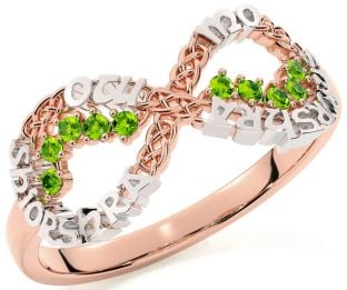 Peridot White Rose Gold Celtic Infinity Irish "My eternal love" Ring