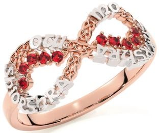 Ruby White Rose Gold Celtic Infinity Irish "My eternal love" Ring