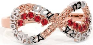 Ruby White Rose Gold Celtic Infinity Irish "My eternal love" Ring