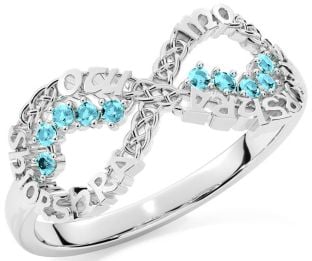 Aquamarine Silver Celtic Infinity Irish "My eternal love" Ring