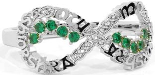 Emerald Silver Celtic Infinity Irish "My eternal love" Ring