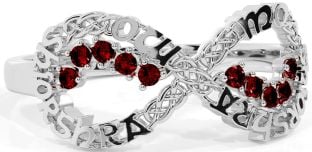 Garnet Silver Celtic Infinity Irish "My eternal love" Ring