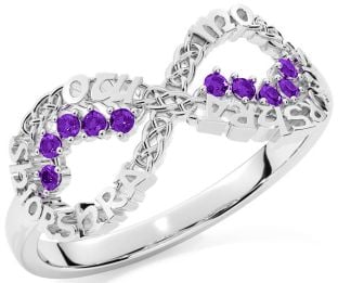 Amethyst White Gold Celtic Infinity Irish "My eternal love" Ring
