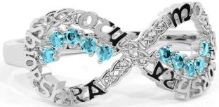 Aquamarine White Gold Celtic Infinity Irish "My eternal love" Ring