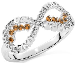 Citrine White Gold Celtic Infinity Irish "My eternal love" Ring