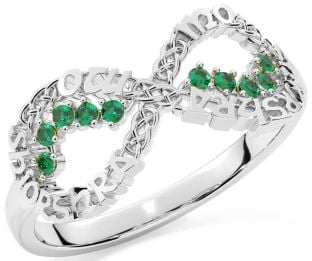 Emerald White Gold Celtic Infinity Irish "My eternal love" Ring