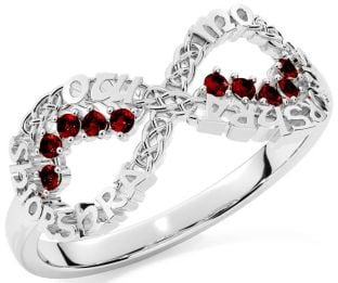 Garnet White Gold Celtic Infinity Irish "My eternal love" Ring