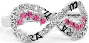 Pink Tourmaline White Gold Celtic Infinity Irish "My eternal love" Ring