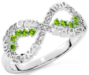 Peridot White Gold Celtic Infinity Irish "My eternal love" Ring