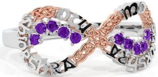 Amethyst White Rose Gold Celtic Infinity Irish "My eternal love" Ring