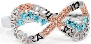 Aquamarine White Rose Gold Celtic Infinity Irish "My eternal love" Ring