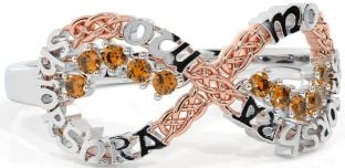Citrine White Rose Gold Celtic Infinity Irish "My eternal love" Ring