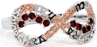 Garnet White Rose Gold Celtic Infinity Irish "My eternal love" Ring